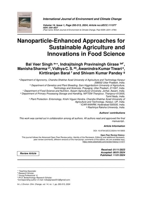 PDF Nanoparticle Enhanced Approaches For Sustainable Agriculture And