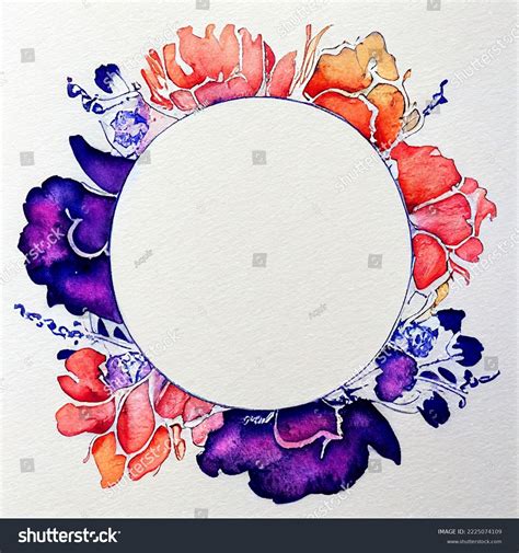 Watercolor Floral Circle Ring Flowers Round Stock Illustration ...