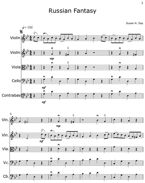 Russian Fantasy Sheet Music For Violin Viola Cello Contrabass