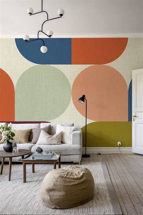 Geometric Mid Century Abstract Wallpaper Happywall In