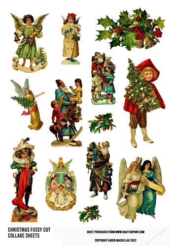 Vintage Victorian Christmas Fussy Cuts Digital Collage Sheet 1