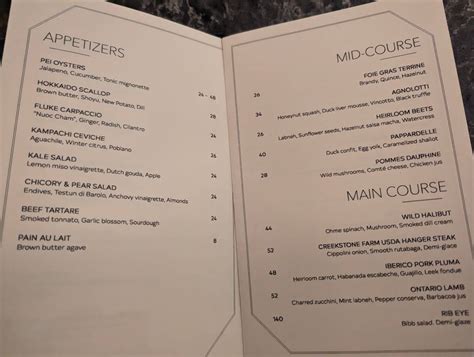 Menu At Hexagon Restaurant Oakville