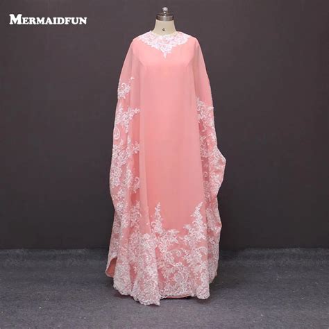 Long Sleeve Pink Appliques Beading Abaya In Dubai Kaftan Muslim Evening