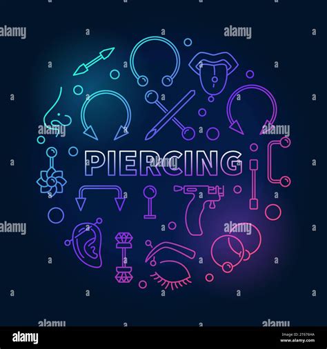 Colored Piercing Circular Vector Illustration In Thin Line Style Made