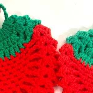 S Strawberry Crochet Hot Pad Red Fruit Pot Holders Hand Knit Etsy