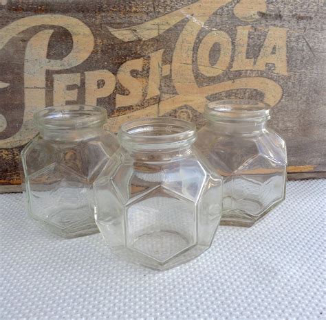 Vintage Ball Glass Jars Hexagon Honeycomb Unusual Shape Set Of