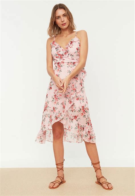 Vestido Trendyol Collection Midi Floral Rosa Compre Agora Dafiti Brasil