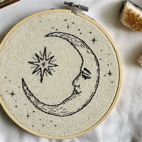 Crescent Mood Embroidery Hoop Crewel Embroidery Patterns Embroidery