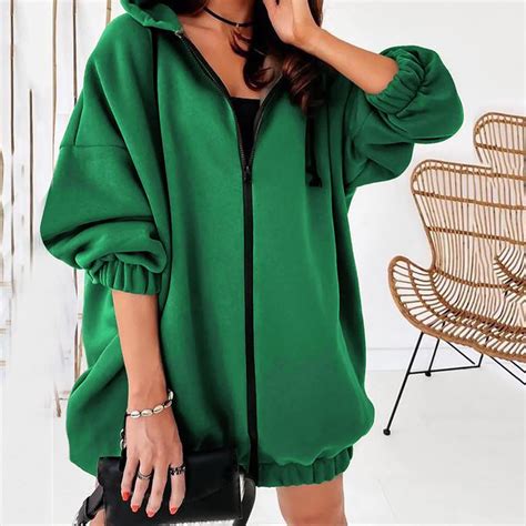 Wyongtao Cozy Womens Autumn And Winter Hooded Solid Color Long Sleeve Hooded Sweater Loose Coat