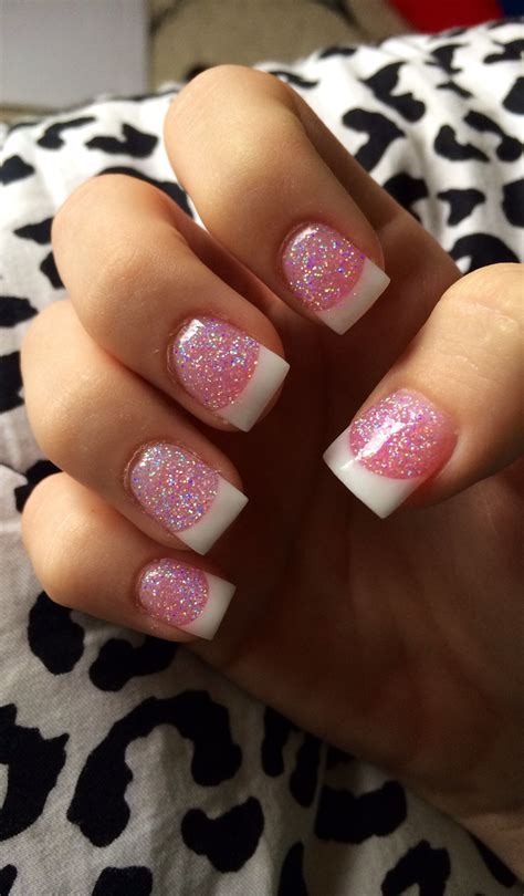 Pink Glitter French Tip Nails Christmas