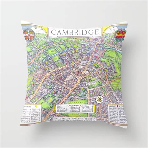 CAMBRIDGE University map ENGLAND Throw Pillow by FrenchFineArt | Society6