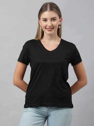 Half Sleeve Black V Neck Relaxed Fit Ladies T Shirt Casual Wear Size Medium At Rs 230 In Nagpur