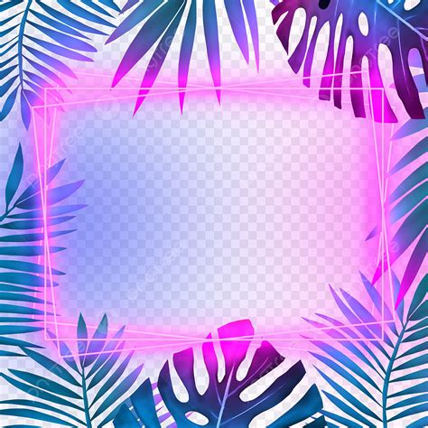 Tropical Plant Border PNG Image Pink Overlapping Neon Light Effect