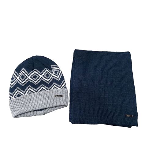 Set Sciarpa E Cappello Uomo Gian Marco Venturi Grigio Blu Marine