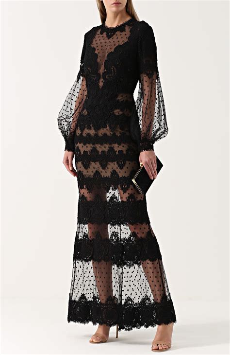 Женское черное приталенное кружевное платье-макси ELIE SAAB — купить за ...