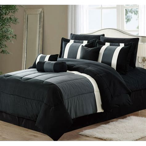 11 Piece Oversized Black And Gray Comforter Set Bedding With Sheet Set California King Size