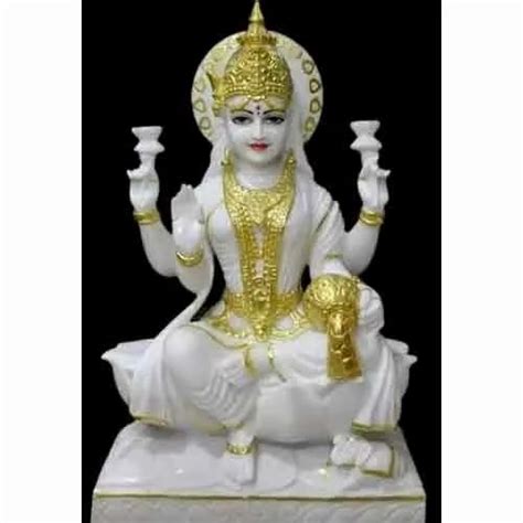 Painted Hindu White Marble Laxmi Statue For Worship Size 30 Inch At