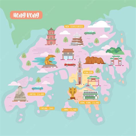 Premium Vector Hong Kong Vector Map With Tourist Landmark Attractions Op