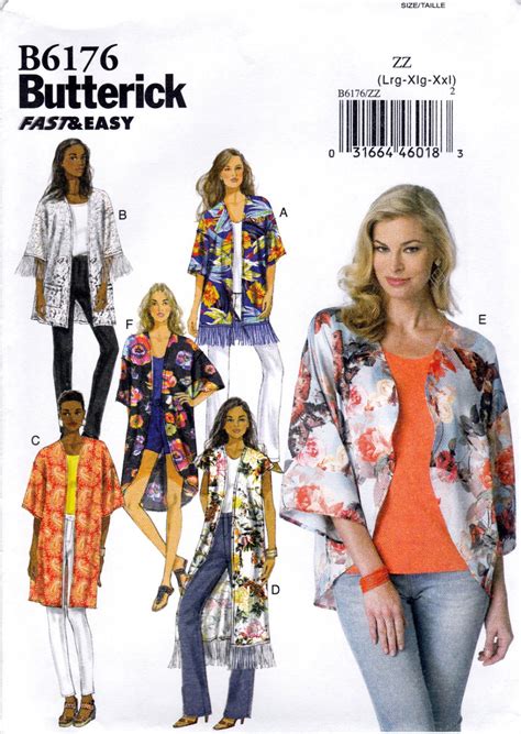 Butterick B6176 6176 Womens Misses Kimono Sewing Pattern Unlined Loose