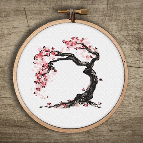 Asian Cherry Blossom Tree Cross Stitch Pattern Vintage Etsy