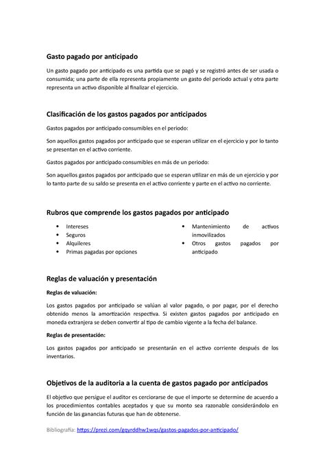 Gasto pagado por anticipado Clasificación de los gastos pagados por