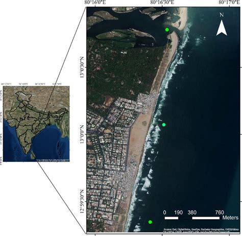 Map Of Adyar Estuary And Stations Arcgis Ver The Green Dots