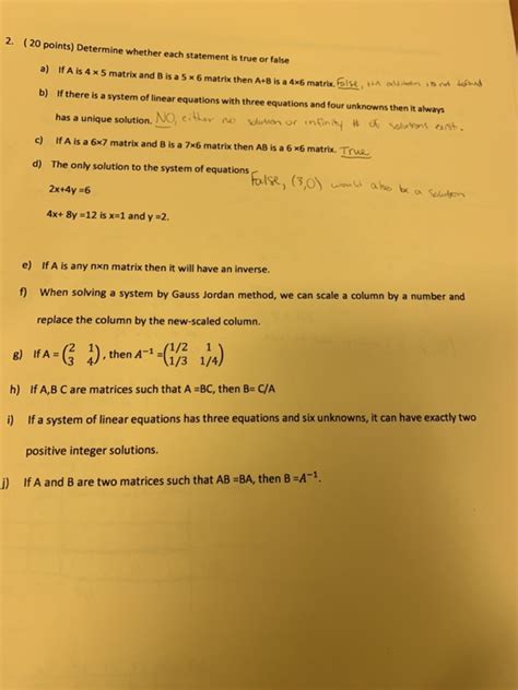 Solved 2 20 Points Determine Whether Each Statement Is