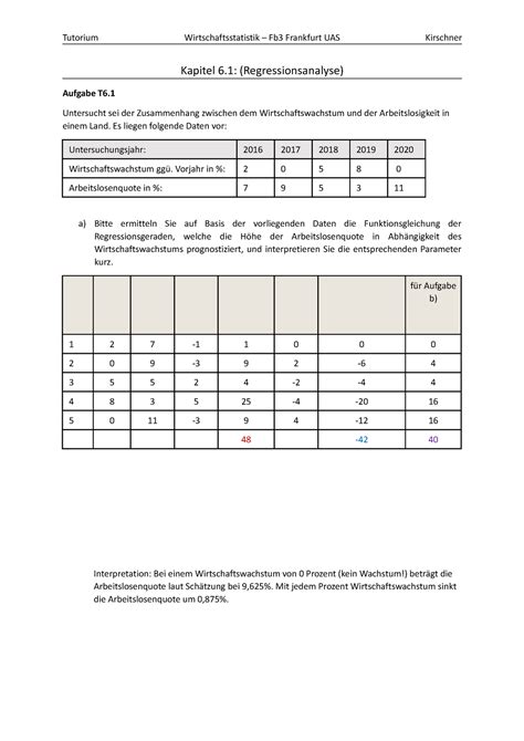 Statistik Tutorium Übung Kapitel 6 1 Lösung Frankfurt UAS Studocu