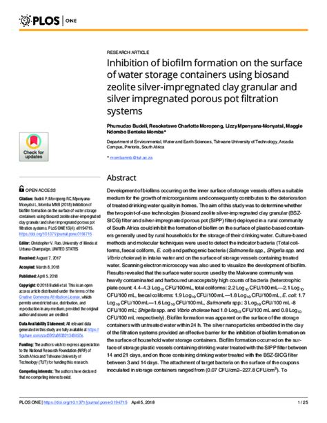 Pdf Inhibition Of Biofilm Formation On The Surface Of Water Storage Containers Using Biosand