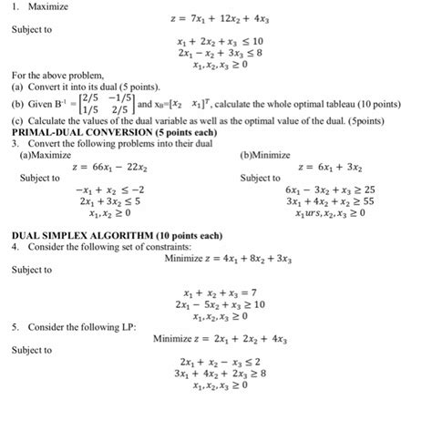 Solved 1 Maximize Subject To X1 2x2 X3 10 2x1 X2 3x3