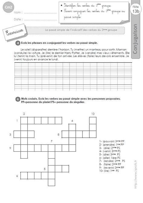 Exercices Passé Simple Cm2 Passe Simple Cm2 Cycle 3 Exercice