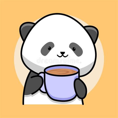 Cute Panda Drinking Coffee Cartoon Stock Vector Illustration Of Bear