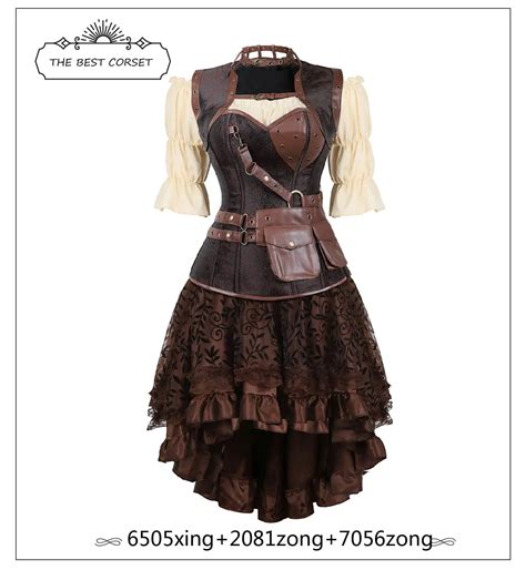 Steampunk espartilho vestido de couro falso saia de espartilho gótico