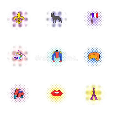 France Icons Set, Pop-art Style Stock Vector - Illustration of location ...