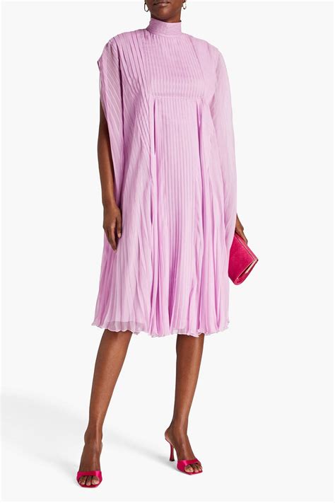 Valentino Garavani Cape Effect Pleated Silk Voile Midi Dress The Outnet