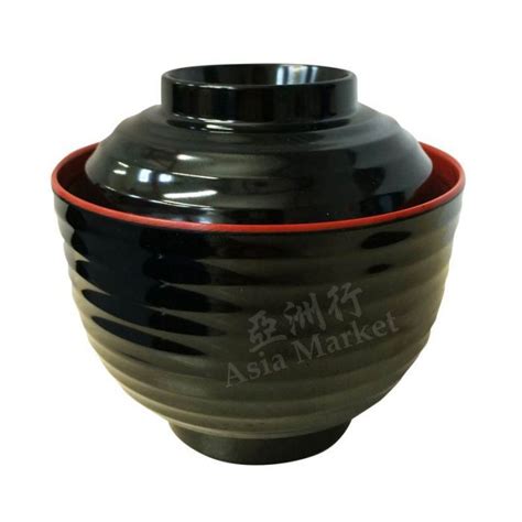 Japanese Miso Soup Bowl With Lid Red And Black 98x95mm Japanese Miso