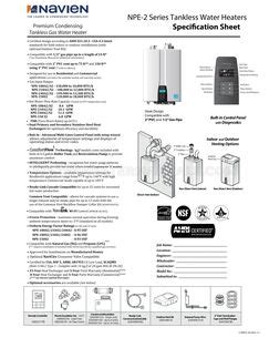 Navien Npe S Water Heater Specification Sheet Water Heater Manuals