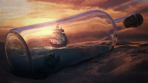 HD wallpaper: fantasy art, bottles, ship, ship in a bottle, sailing ...