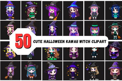 Cute Halloween Kawaii Witch Clipart Graphic By Hamees Store