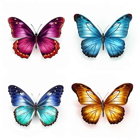 Premium Photo Four Different Colored Butterflies On A White