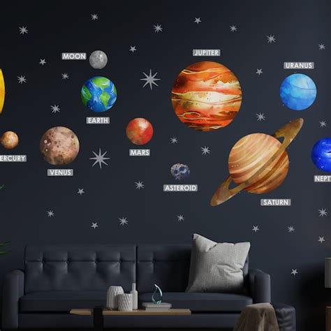 Space Wall Decal Realistic Planets Solar System Solar System Etsy