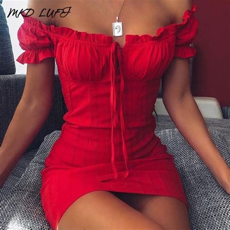 Fashion Sexy Off Shoulder Smocked Bodycon Dress Women Strapless Ruffles