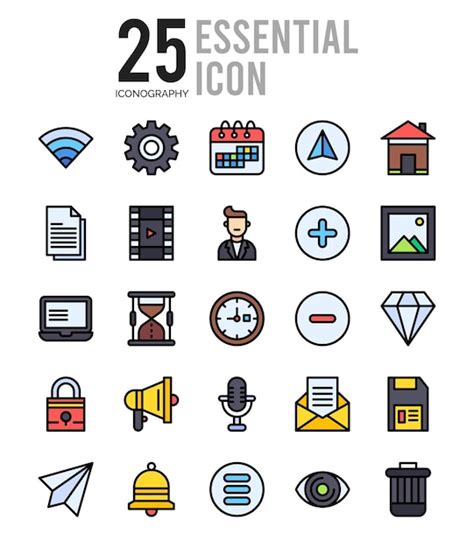 25 Essential Lineal Color Icon Pack Vektorillustration Premium Vektor