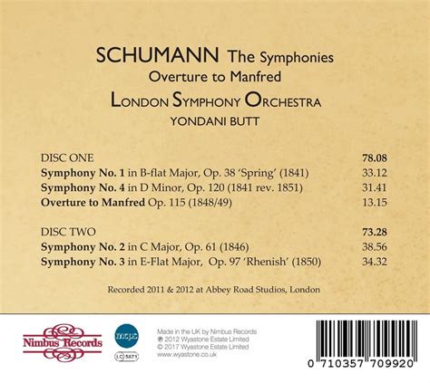 London Symphony Orchestrayondani Butt Schumann Symphonies 1 4