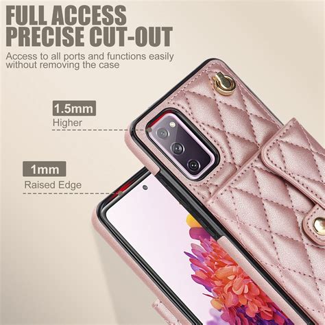 For Samsung Galaxy S20 Fe Crossbody Rhombic Horizontal Wallet Leather Phone Case Rose Gold