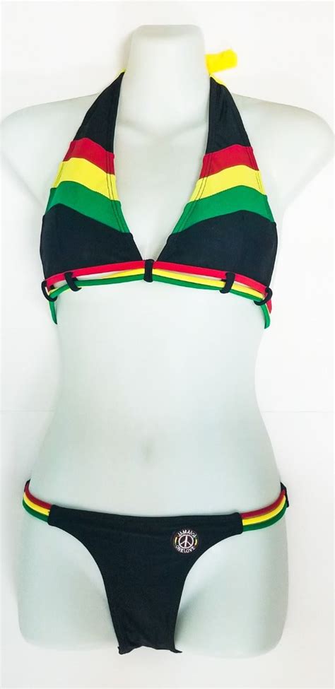 Reggae Girl Reggae Rasta Flag Bikini Swimsuit With Rasta String Accents