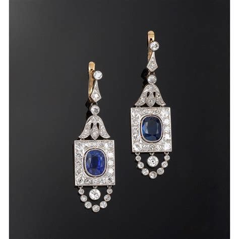 A Pair Of Belle Epoque Sapphire And Diamond Drop Earrings Woolley And