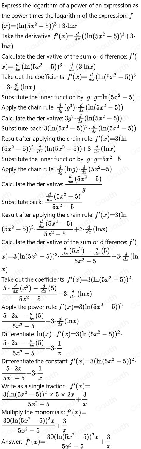 Solved Evaluar La Derivada De F X Ln 3 5x 2 5 Ln X 3 En X 2