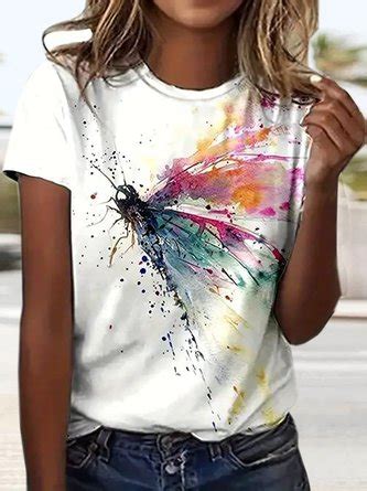 Casual Dragonfly Crew Neck Short Sleeve T Shirt Noracora