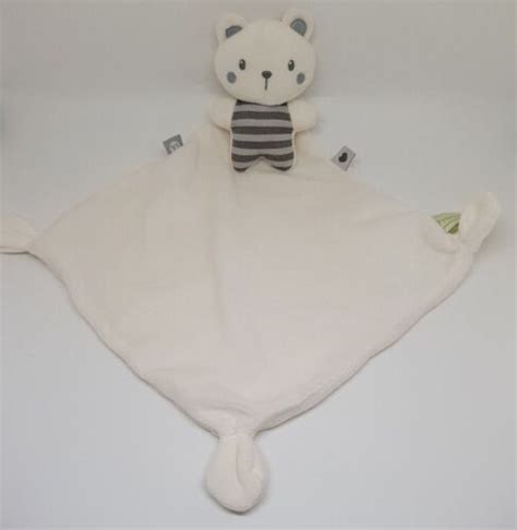 Doudou Ours Plat Rayure Gris Cape Blanc Tiquette Coeur Premaman